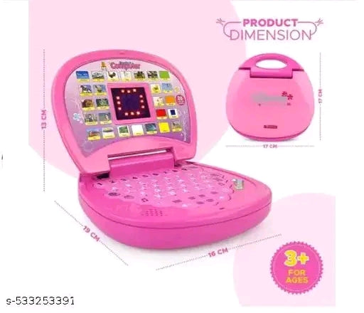 Pink Educational Kids Laptop Toy - ABC 123 Learning Computer with Animal Sounds, Colors, and Music (Multicolor)