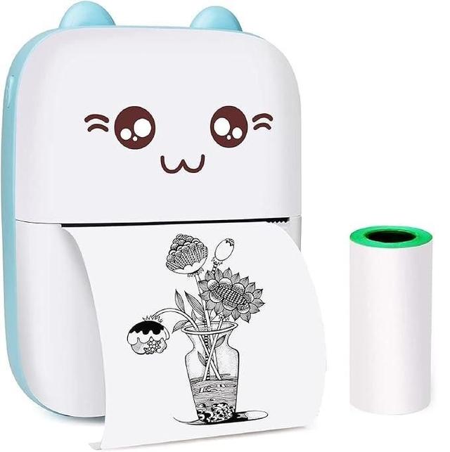 Cute Cat Design Mini Bluetooth Thermal Photo Printer - Portable Instant Pocket Printer for iOS & Android