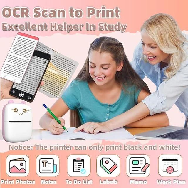 Cute Cat Design Mini Bluetooth Thermal Photo Printer - Portable Instant Pocket Printer for iOS & Android